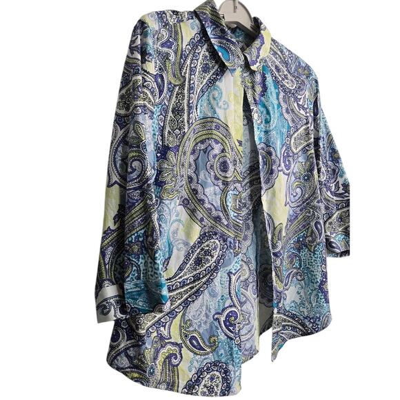 Chico’s Button-Up Blouse Size 1 Medium Paisley Print 100% Cotton Long Sleeve - Picture 3 of 7
